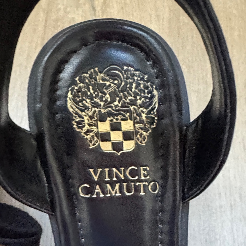 Vince Camuto Black and Gold Wedge Sandals - Picture 5 of 7